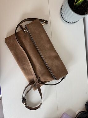 Dot Dash Brown Crossbody Bag Minimal Leather Style Shoulder Bag fits 13inch ipad